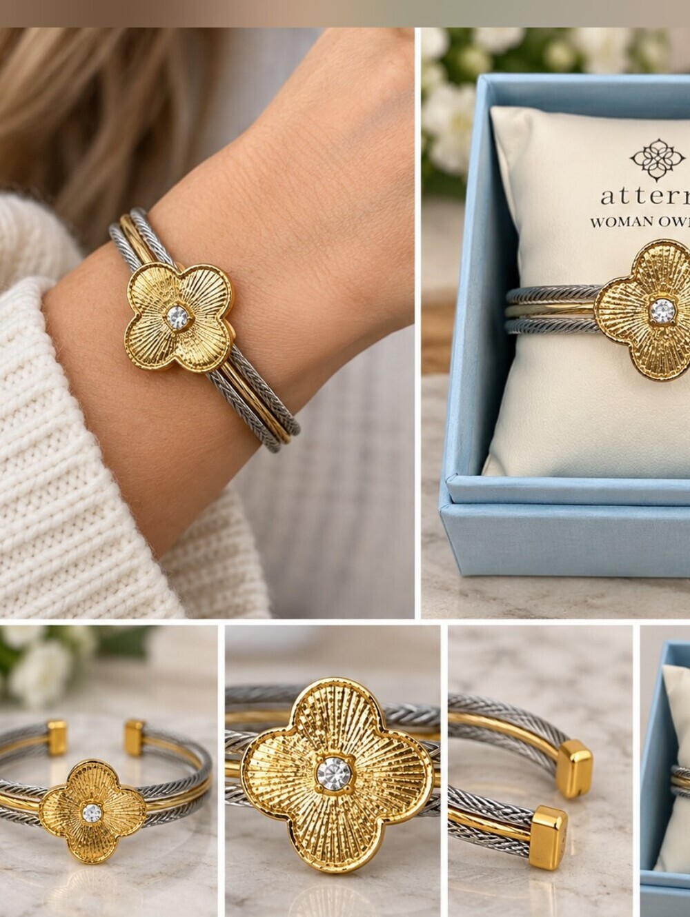 Atterri Gold Flower Bracelet - Gold and Silver